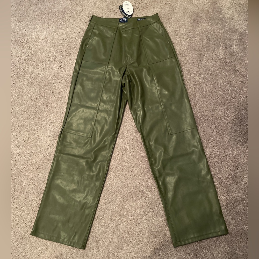 Green faux leather pants